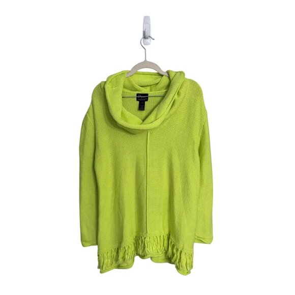 Pure Handknit Anthropologie cowl fringe hem sweater‎ size  XL neon brat green - Picture 1 of 5